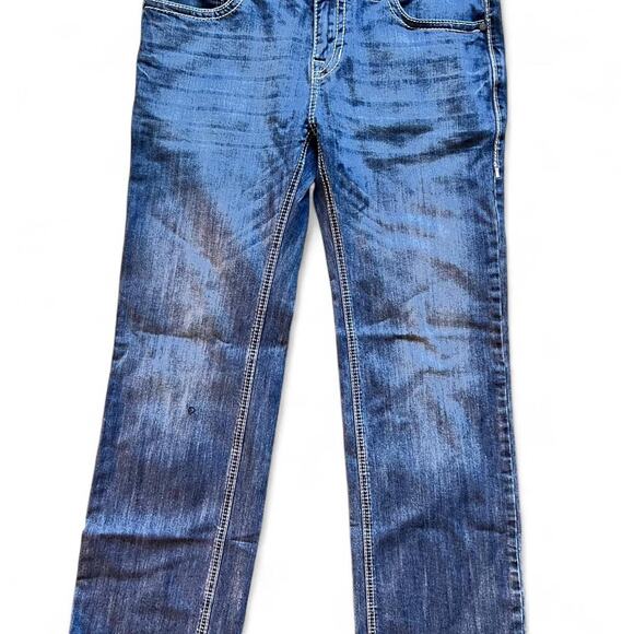 Rock & Roll Pistol Straight Jeans Men’s 33x32 Medium Wash Thick Stitch Western - Picture 1 of 8